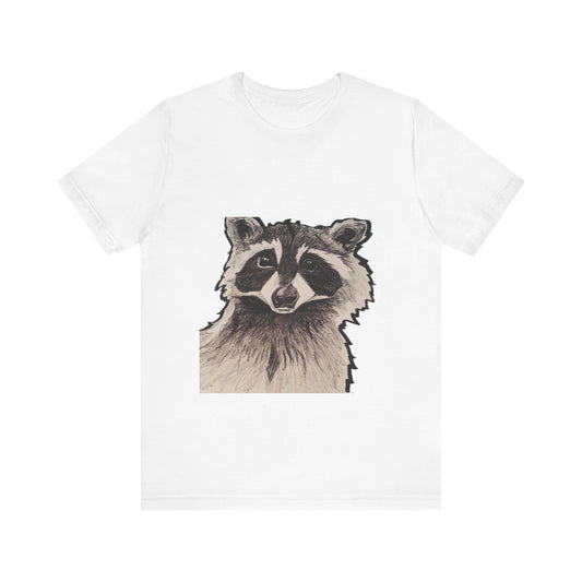 "Nosy Raccoon" illustrated by Noto the Artist. Raccoon Graphic Tee, Unisex Jersey Short Sleeve Shirt, Nature Lover Gift, Casual Wear, Wildlife Appreciation, Eco-Friendly Fashion