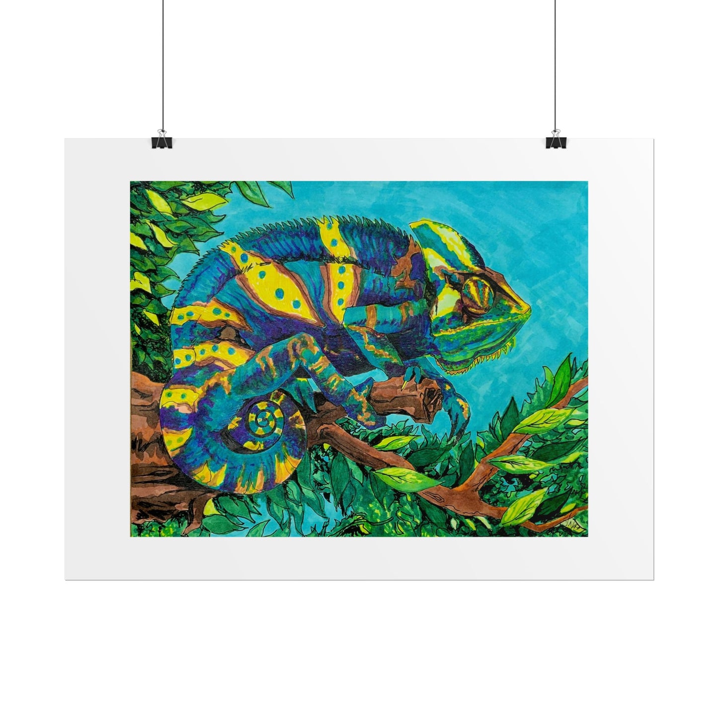 "Blue Chameleon" poster print of artwork by mississippi artist Frank Noto