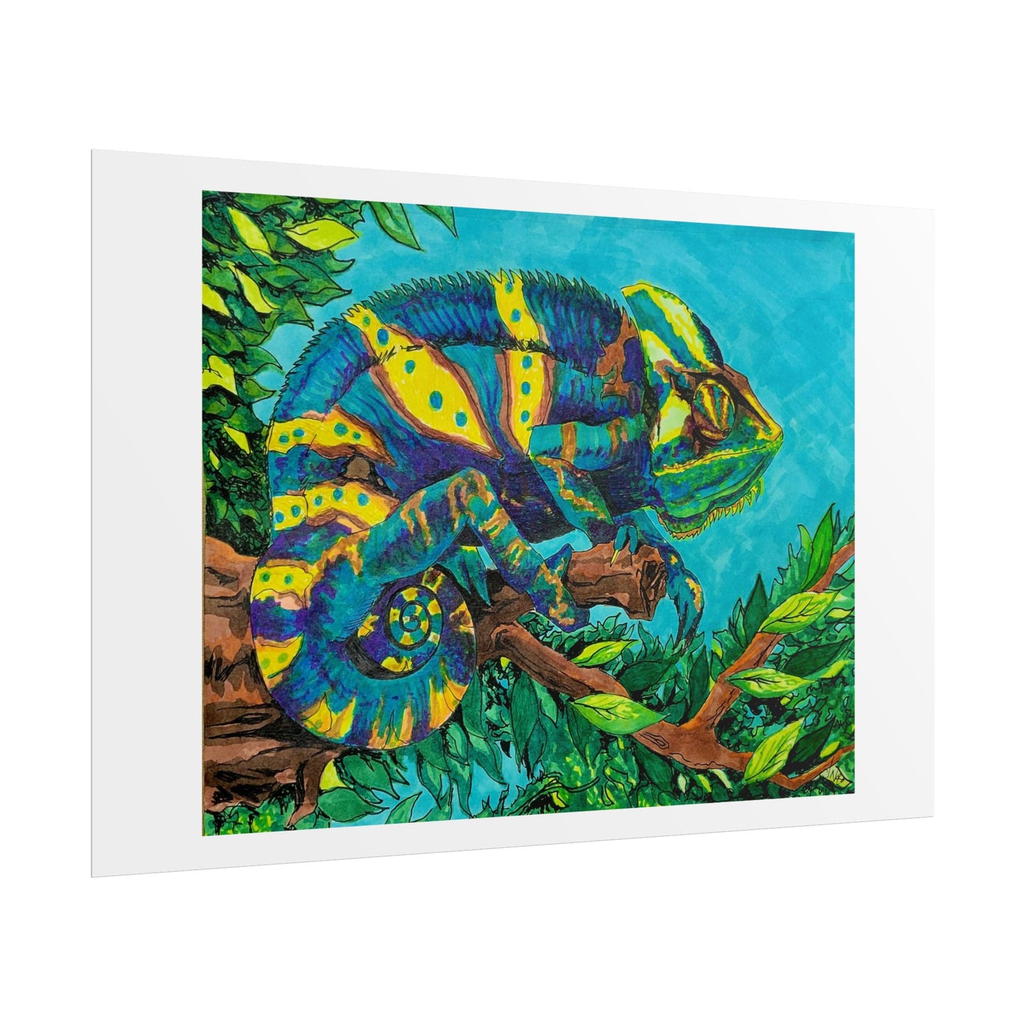 "Blue Chameleon" poster print of artwork by mississippi artist Frank Noto