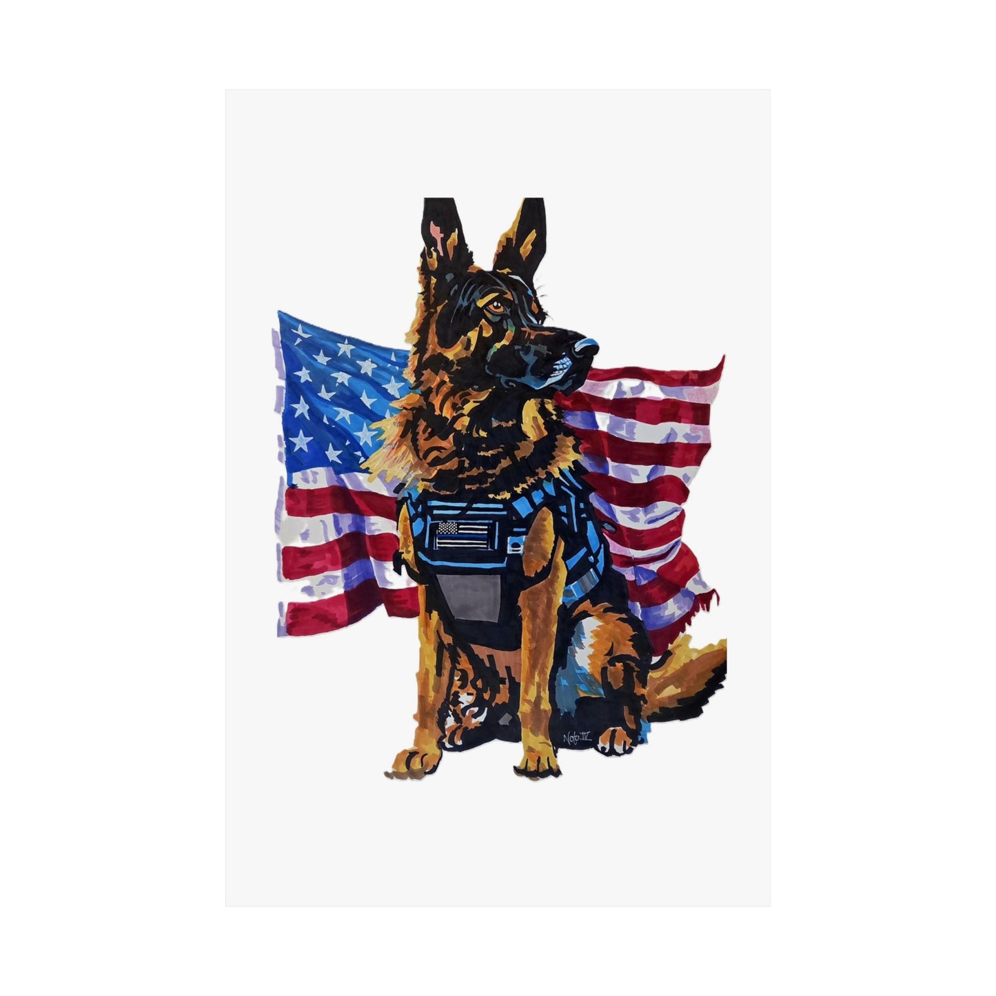 American K9 Poster — Patriotic German Shepherd Matte Vertical Poster "Our pack lives because of those who protect it"