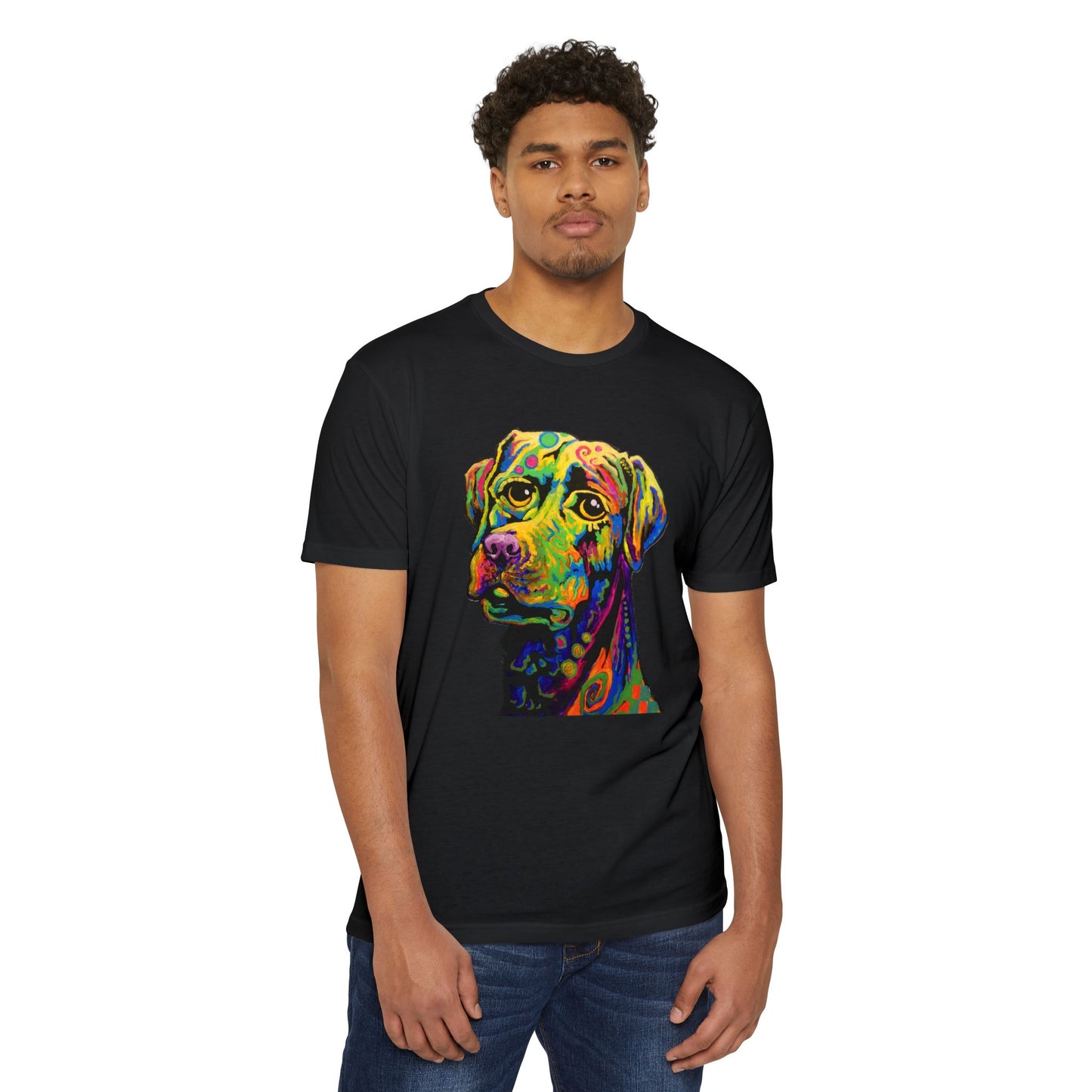 Rainbow Lab Tshirt by Noto the Artist. Colorful Dog T-Shirt, Fun Graphic Tee, Pet Lover Gift, Unisex CVC Jersey Shirt, Casual Wear, Birthday Present, Dog Art Apparel