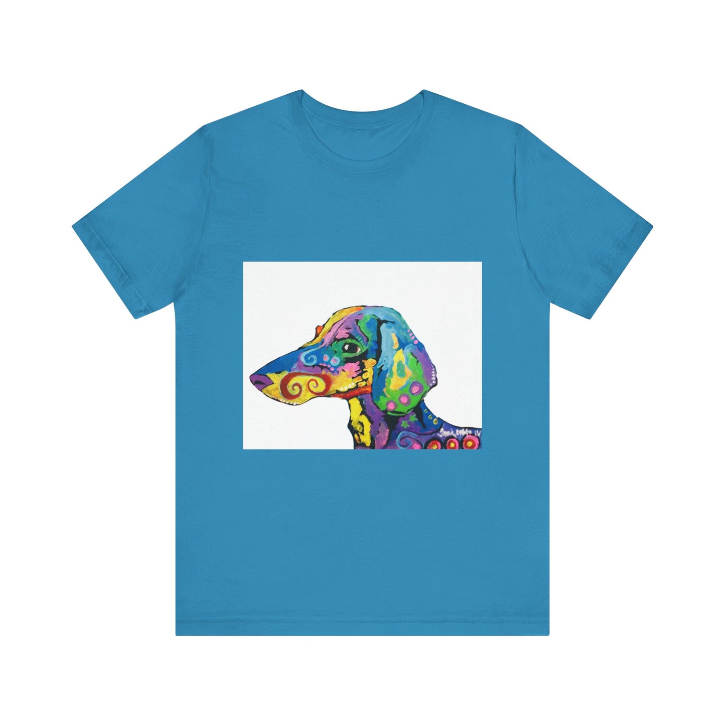 "Rainbow Dachsund" featuring artwork by Noto the Artist. Colorful Dog Art Tee, Unisex T-Shirt, Pet Lover Gift, Artistic Dog Shirt, Fun Graphic Tee, Casual Wear, Dog Mom Apparel
