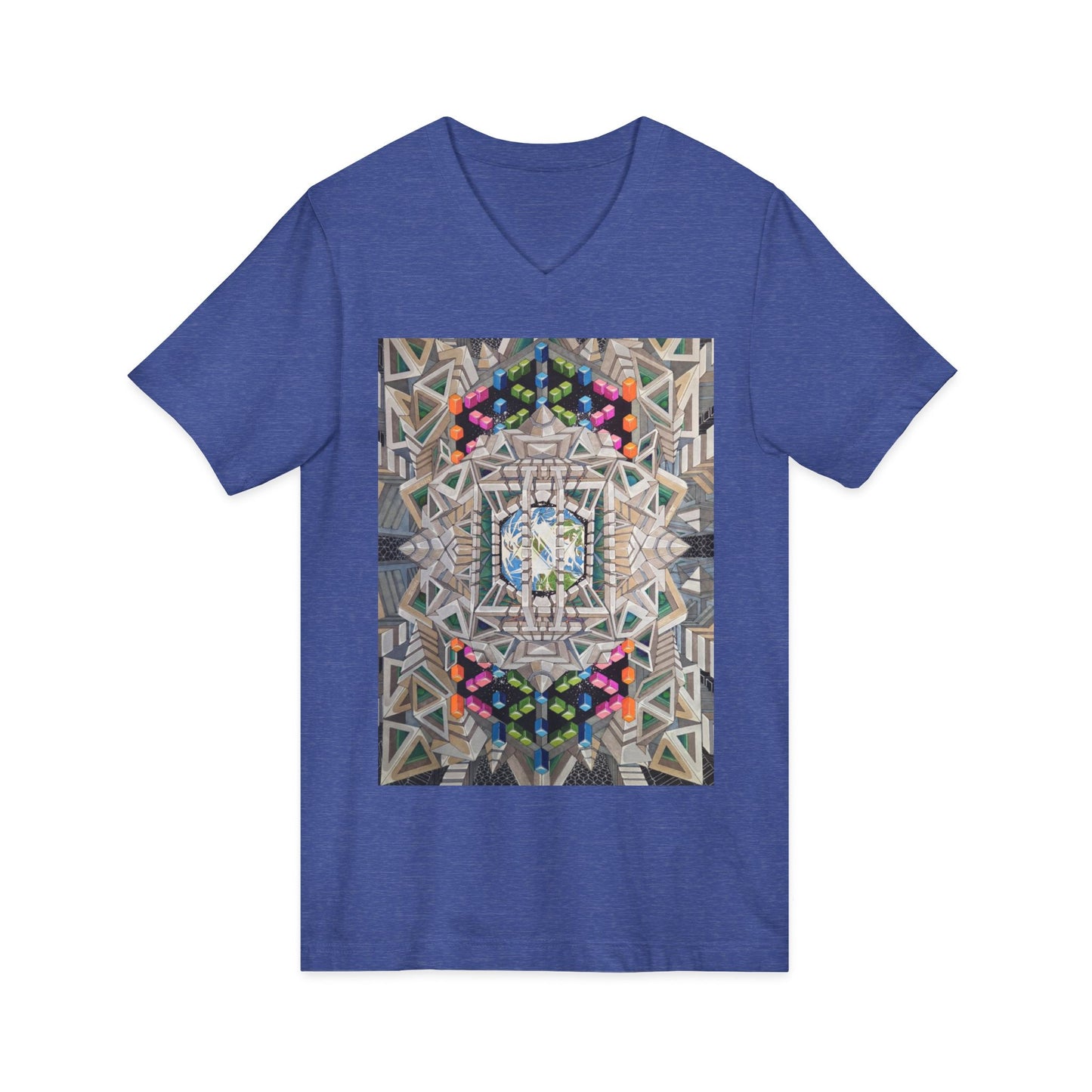 "View of Earth From Inside the Planetary Creation Machine" Abstract Kaleidoscope V-Neck Tee