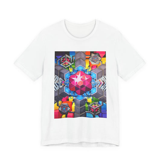 "The Heart of the Machine" T shirt. Geometric Prism Art T-Shirt — Colorful Abstract Sacred Geometry Tee