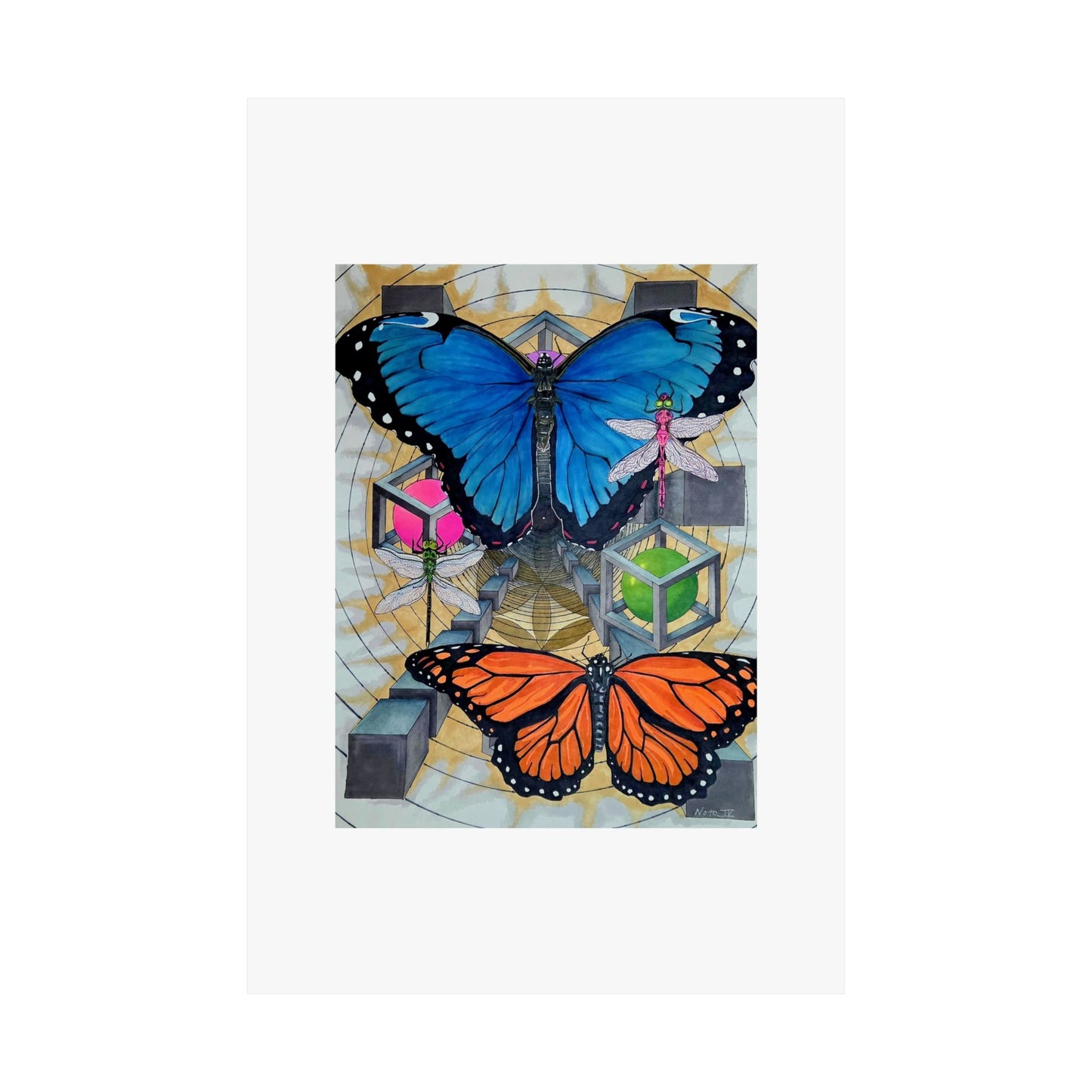 "Echoes of a Butterfly's wings" Butterfly Art Poster — Blue & Orange Monarch Matte Vertical Print