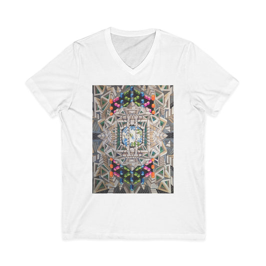 "View of Earth From Inside the Planetary Creation Machine" Abstract Kaleidoscope V-Neck Tee