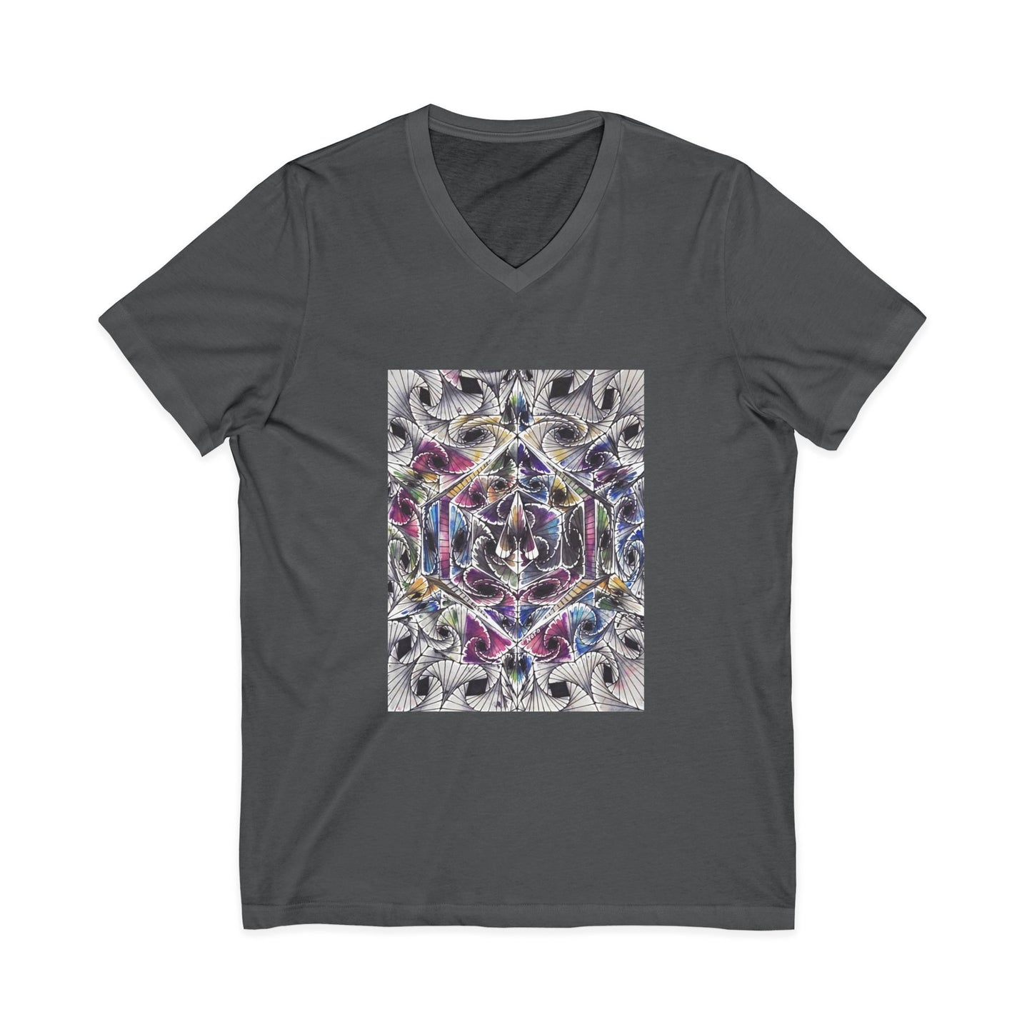 "Waves of Reality" tshirt with artwork by Noto the Artist. Vibrant Mandala V-Neck Tee - Unisex Graphic Shirt for Yoga, Meditation, Gift, Spiritual Awakening, Casual Wear