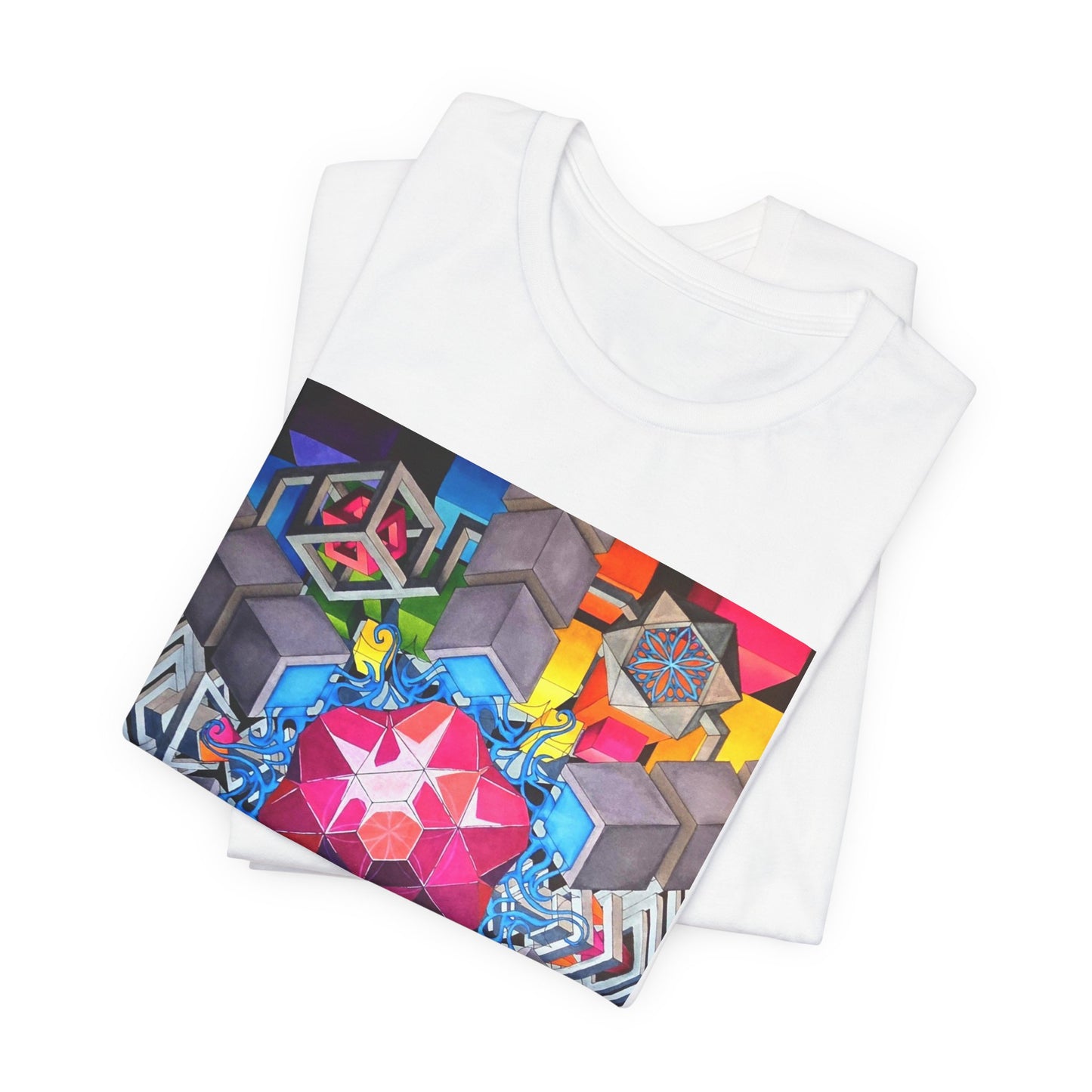"The Heart of the Machine" T shirt. Geometric Prism Art T-Shirt — Colorful Abstract Sacred Geometry Tee