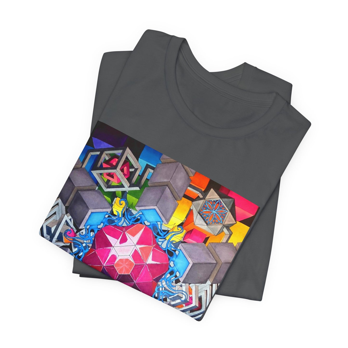 "The Heart of the Machine" T shirt. Geometric Prism Art T-Shirt — Colorful Abstract Sacred Geometry Tee