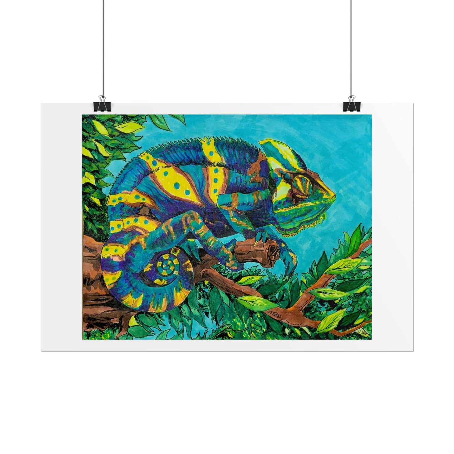 "Blue Chameleon" poster print of artwork by mississippi artist Frank Noto