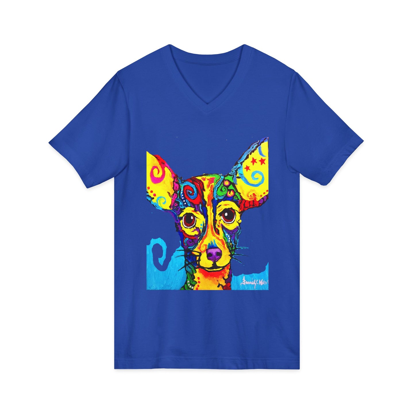 Colorful Chihuahua Art V-Neck Tee featuring a painting by Frank Noto