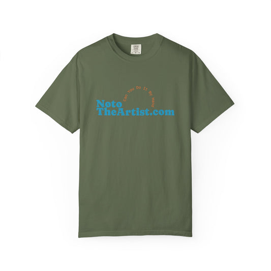 Garment-Dyed T-Shirt with Artwork by Noto the Artist "Blue Chameleon".  From 0riginal hand drawn work by mississppi artist Frank Noto