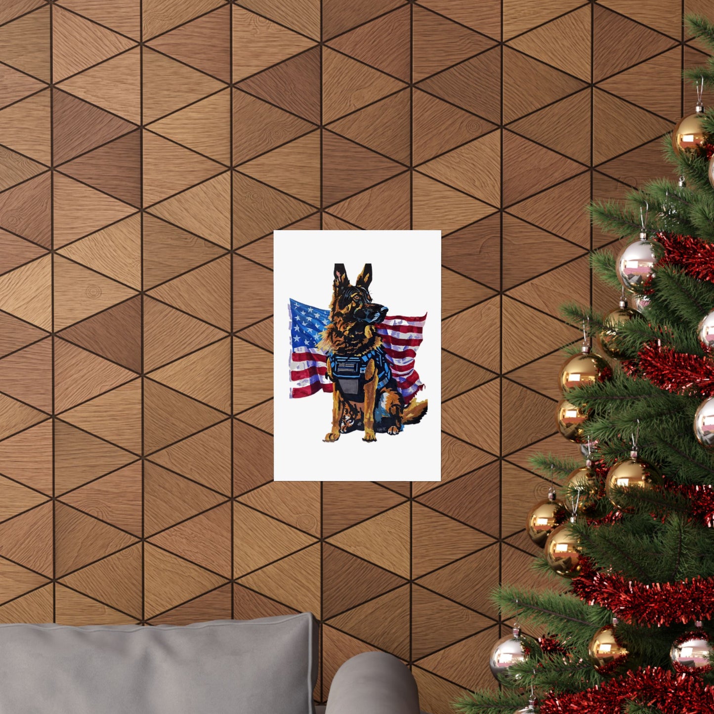 American K9 Poster — Patriotic German Shepherd Matte Vertical Poster "Our pack lives because of those who protect it"