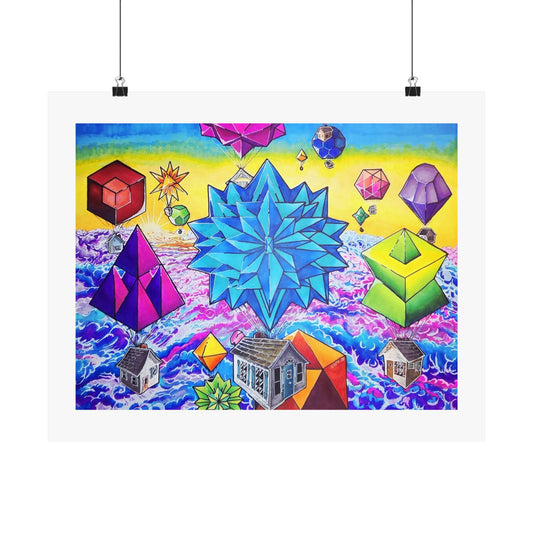 "There Goes the Neighborhood" Print. Geometric Dreamscape Matte Poster — Vibrant Surreal Abstract Art Print