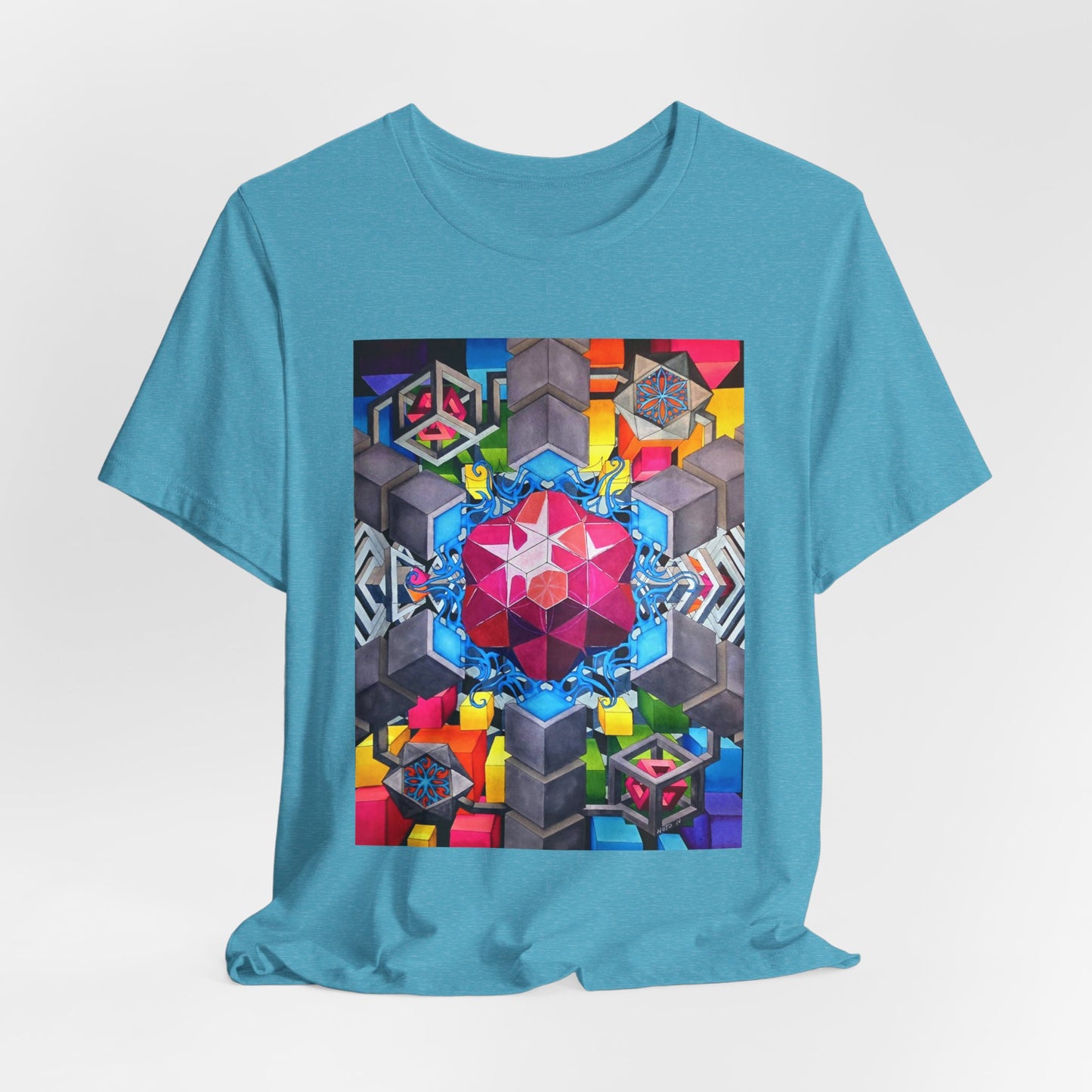 "The Heart of the Machine" T shirt. Geometric Prism Art T-Shirt — Colorful Abstract Sacred Geometry Tee