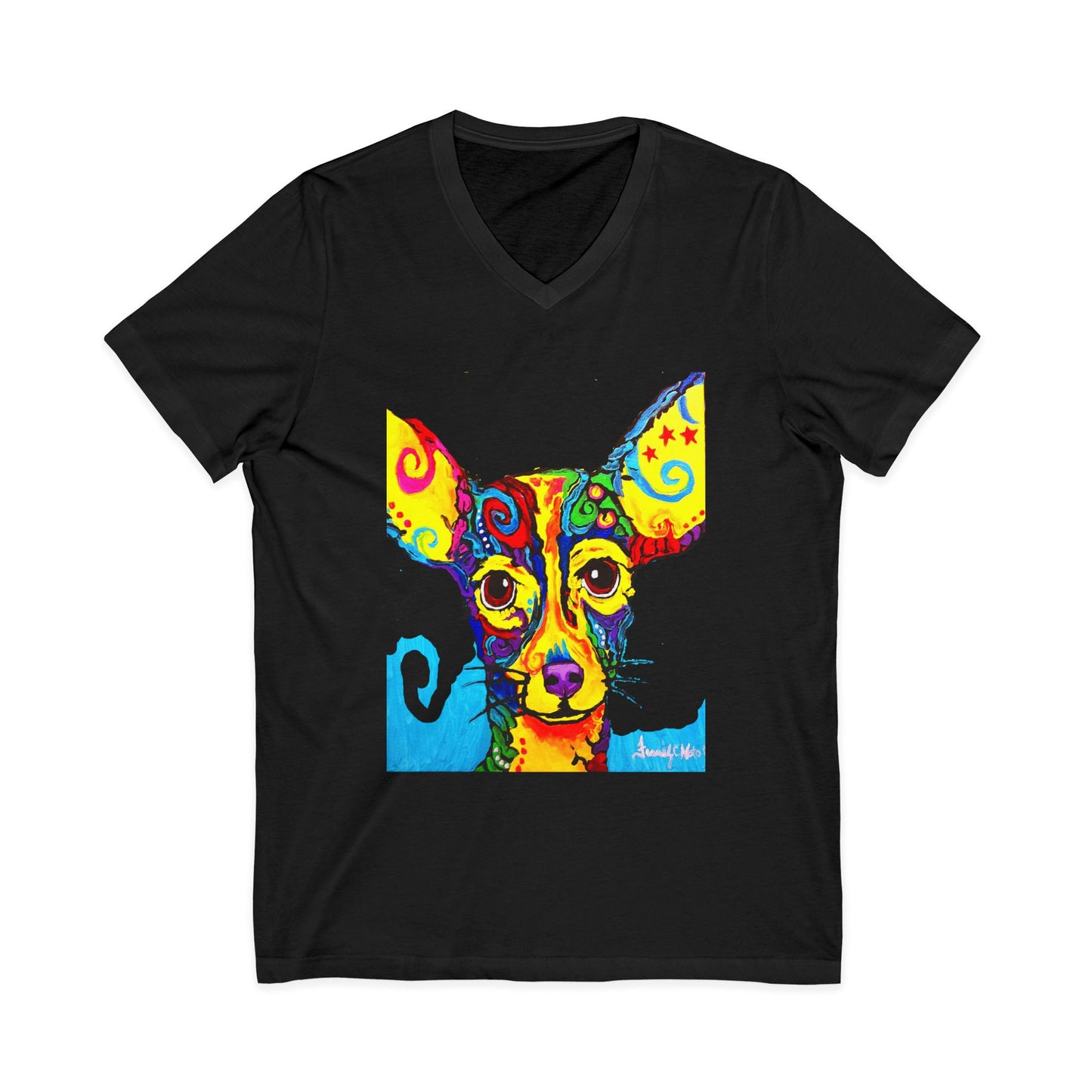Colorful Chihuahua Art V-Neck Tee featuring a painting by Frank Noto