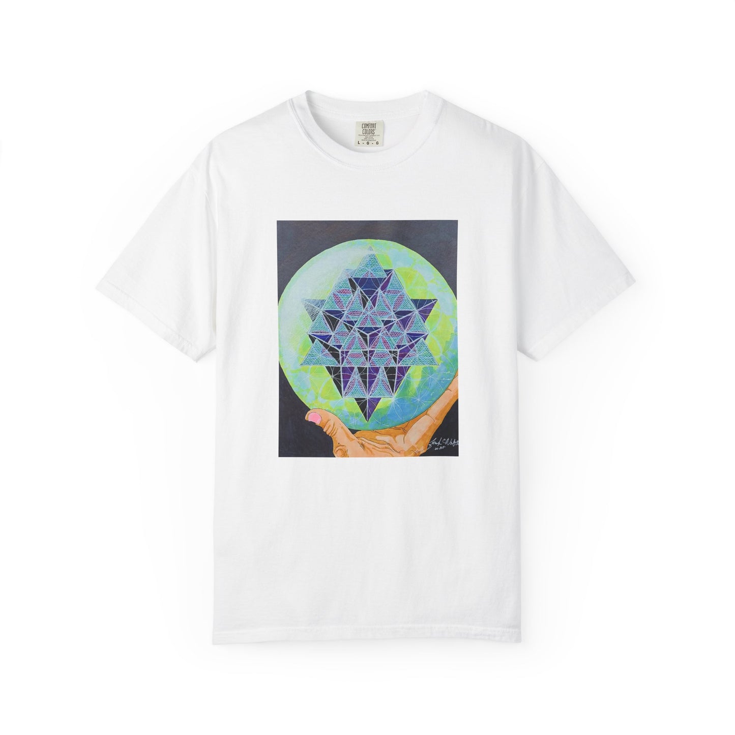 T-shirt with artwork by Frank Noto. Vibrant Artistic Unisex T-Shirt with Sacred Geometry Design, Spiritual Gift, Casual Wear, Festival Fashion, Eco-Friendly Tee