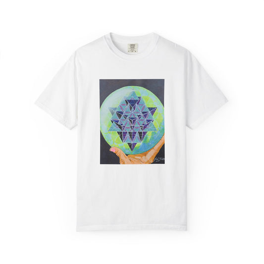 T-shirt with artwork by Frank Noto. Vibrant Artistic Unisex T-Shirt with Sacred Geometry Design, Spiritual Gift, Casual Wear, Festival Fashion, Eco-Friendly Tee