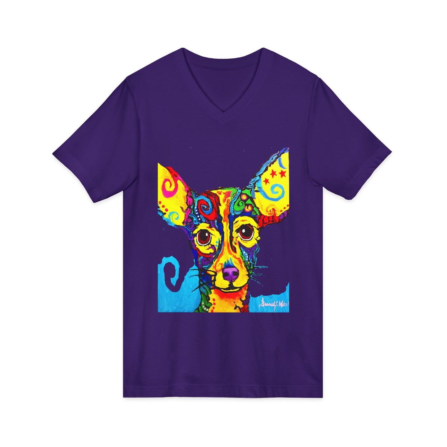 Colorful Chihuahua Art V-Neck Tee featuring a painting by Frank Noto