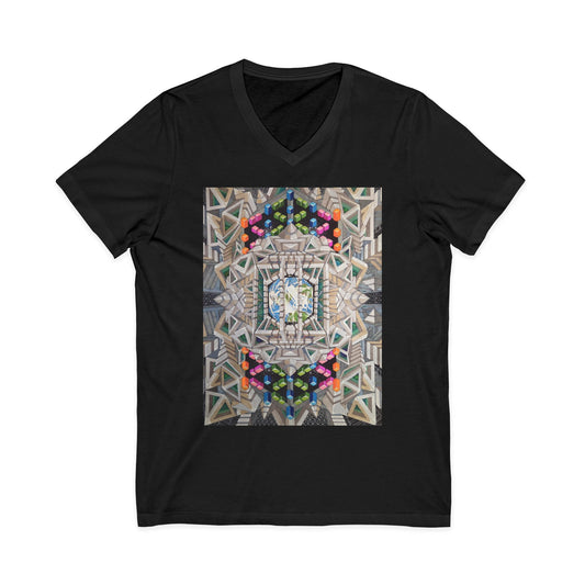 "View of Earth From Inside the Planetary Creation Machine" Abstract Kaleidoscope V-Neck Tee