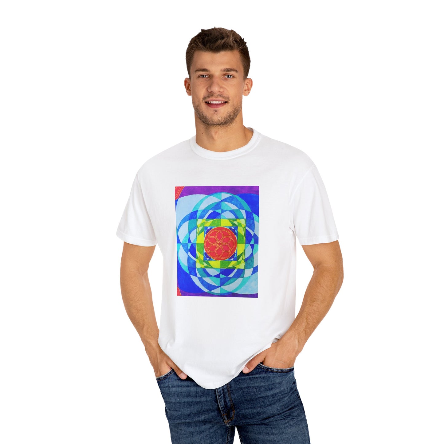 Squared Circle T-Shirt -Artwork by F Noto. Colorful Art Tee for Creative Souls, Gifts, Casual Wear, Art Enthusiasts, Festivals