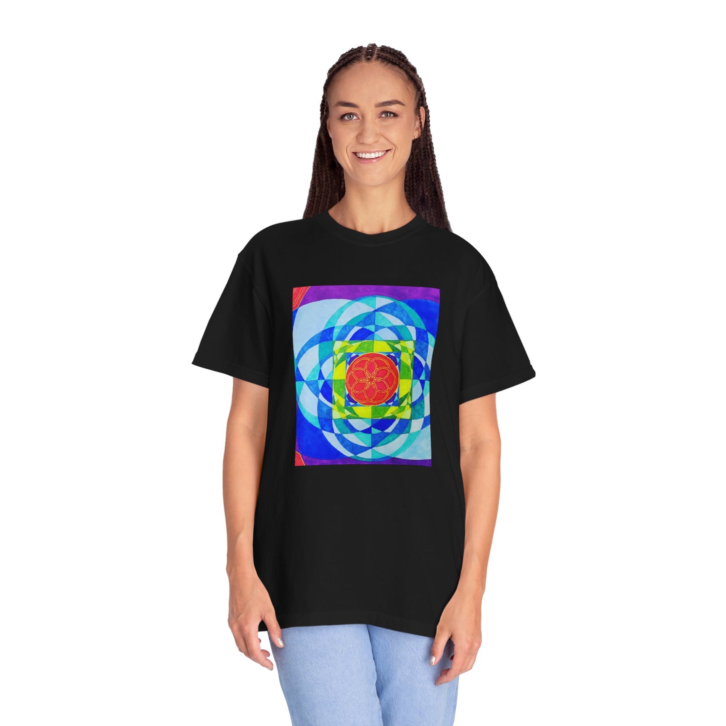 Squared Circle T-Shirt -Artwork by F Noto. Colorful Art Tee for Creative Souls, Gifts, Casual Wear, Art Enthusiasts, Festivals