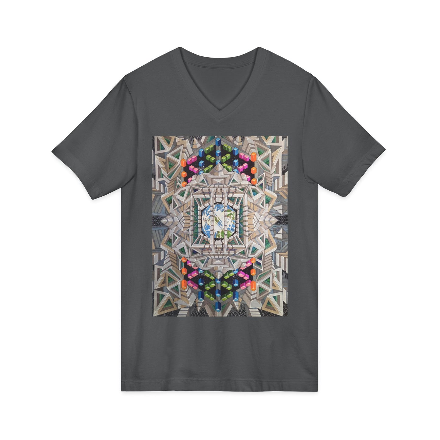 "View of Earth From Inside the Planetary Creation Machine" Abstract Kaleidoscope V-Neck Tee