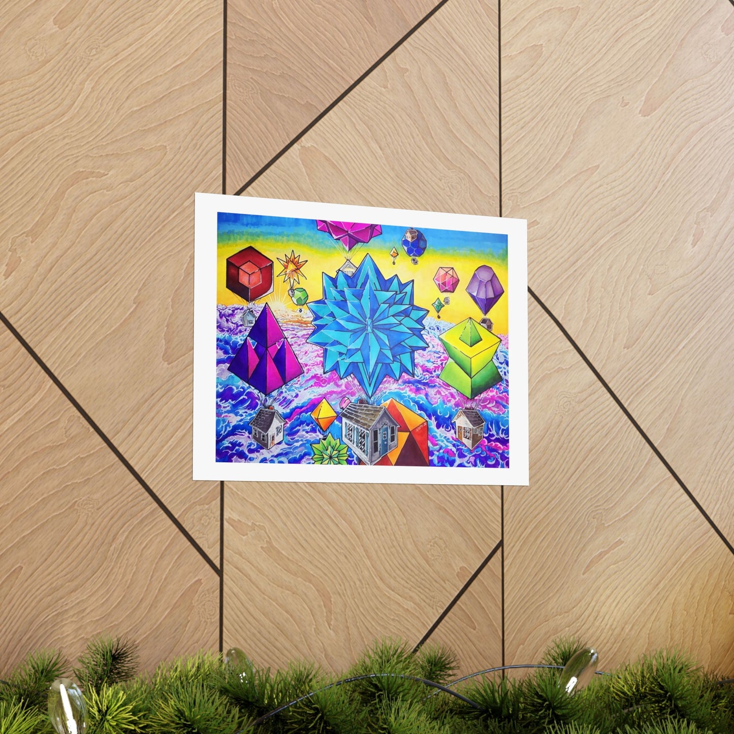 "There Goes the Neighborhood" Print. Geometric Dreamscape Matte Poster — Vibrant Surreal Abstract Art Print