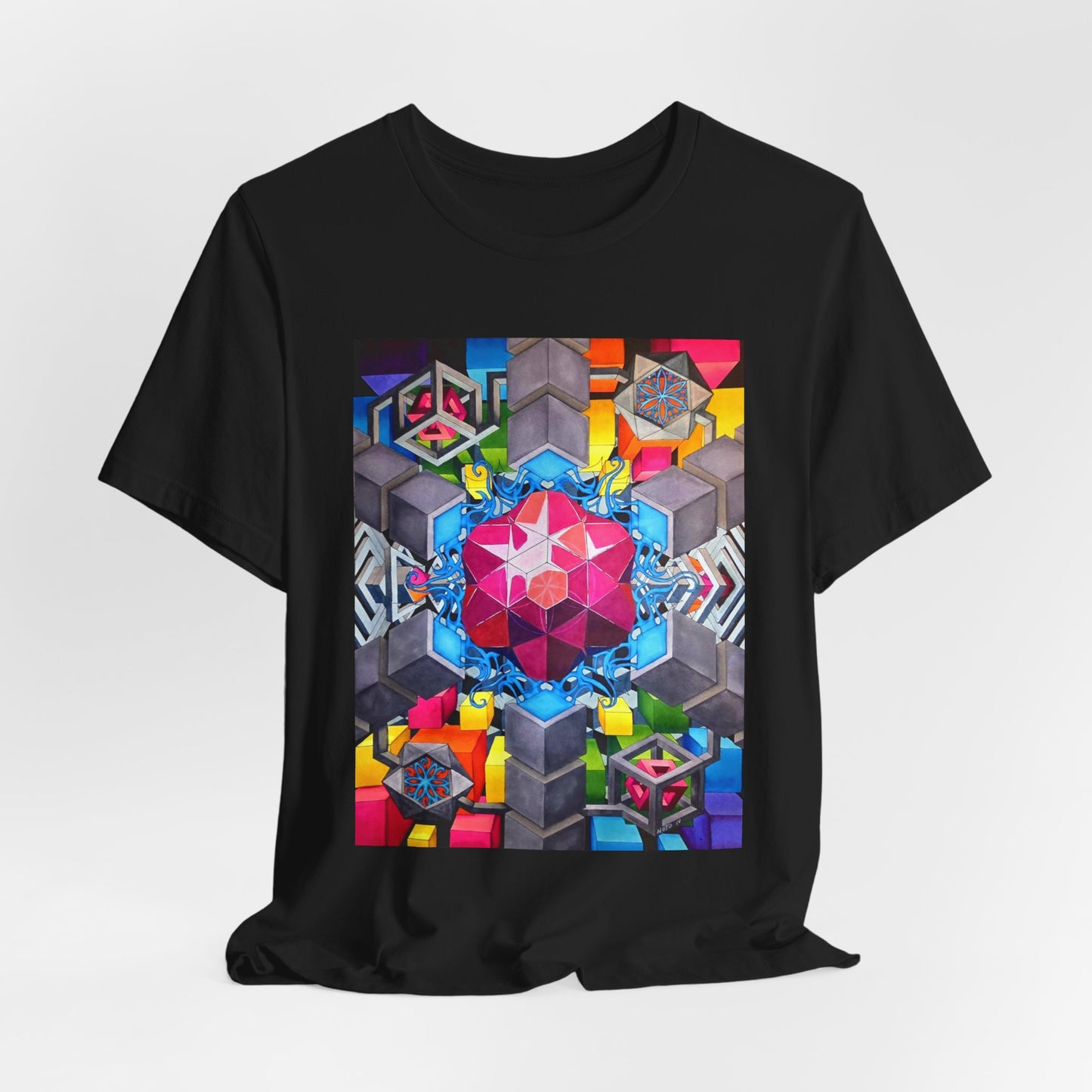 "The Heart of the Machine" T shirt. Geometric Prism Art T-Shirt — Colorful Abstract Sacred Geometry Tee