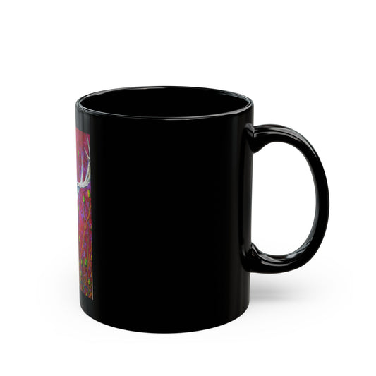 "Blue Deer" Mug featuring artwork by Frank Noto.  Elegant Black Mug - Ideal for Coffee Lovers, Gift for Birthdays, Home or Office Use, Stylish Drinkware
