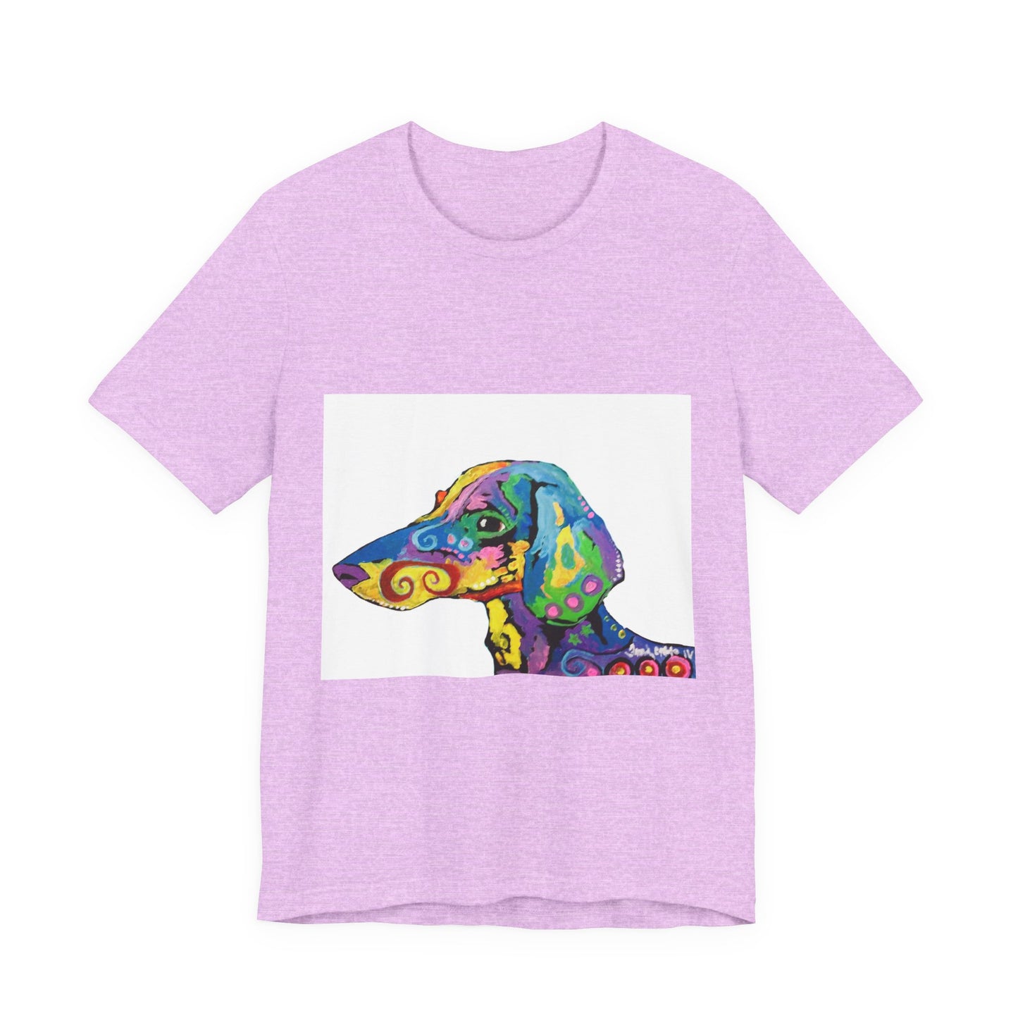 "Rainbow Dachsund" featuring artwork by Noto the Artist. Colorful Dog Art Tee, Unisex T-Shirt, Pet Lover Gift, Artistic Dog Shirt, Fun Graphic Tee, Casual Wear, Dog Mom Apparel