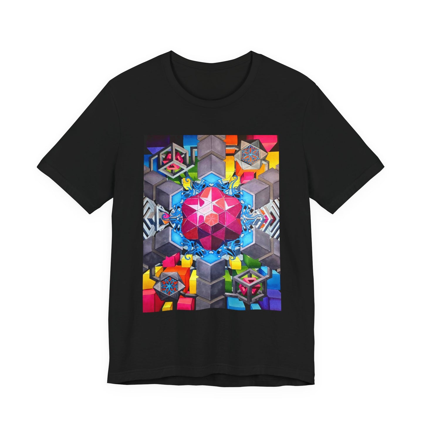 "The Heart of the Machine" T shirt. Geometric Prism Art T-Shirt — Colorful Abstract Sacred Geometry Tee