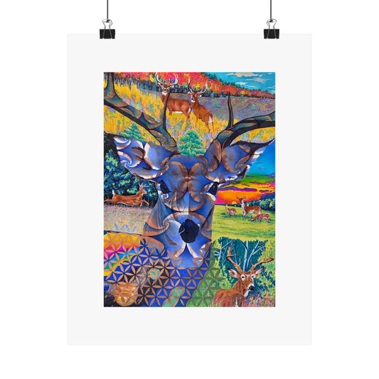 "White-tailed Dream" poster print by Frank Noto Deer Collage Matte Vertical Poster — Colorful Wildlife Art Print