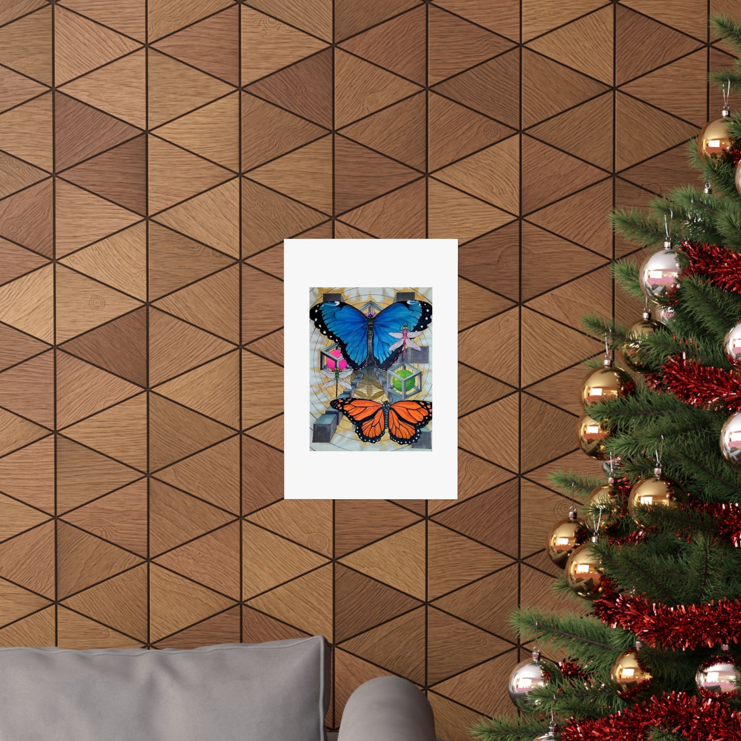 "Echoes of a Butterfly's wings" Butterfly Art Poster — Blue & Orange Monarch Matte Vertical Print