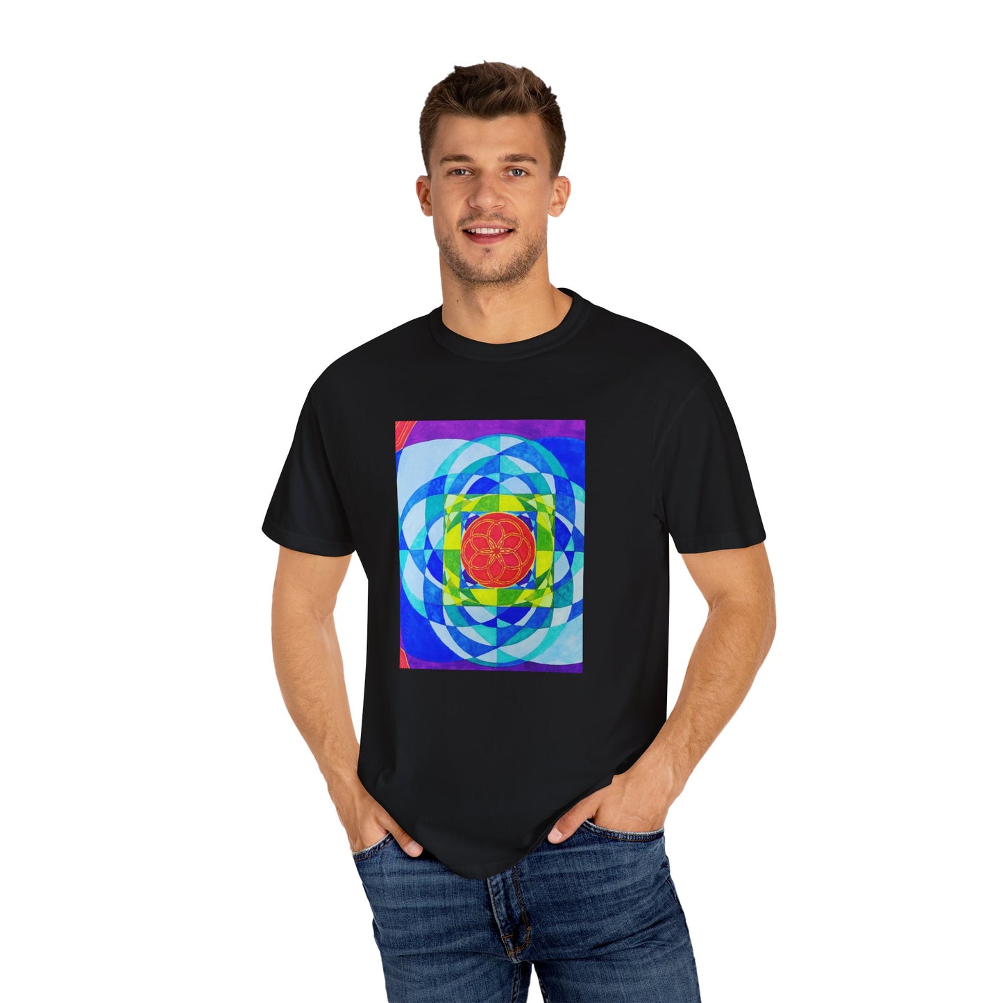 Squared Circle T-Shirt -Artwork by F Noto. Colorful Art Tee for Creative Souls, Gifts, Casual Wear, Art Enthusiasts, Festivals