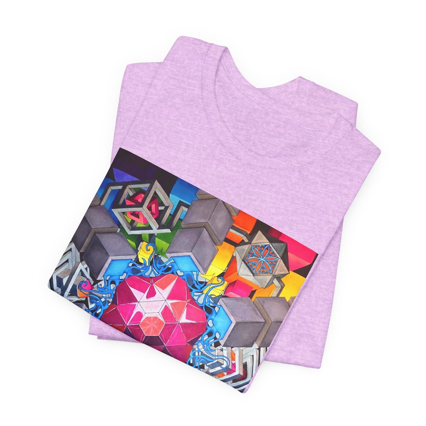 "The Heart of the Machine" T shirt. Geometric Prism Art T-Shirt — Colorful Abstract Sacred Geometry Tee