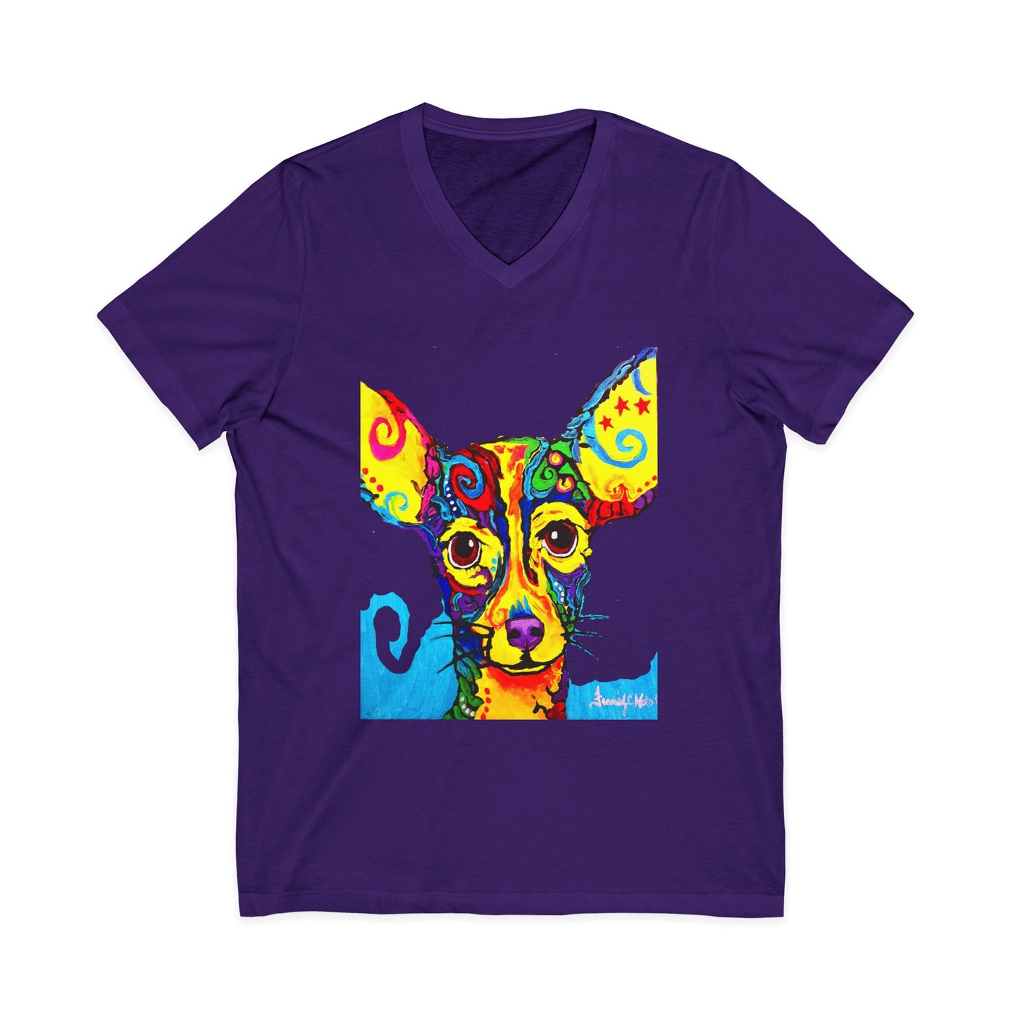 Colorful Chihuahua Art V-Neck Tee featuring a painting by Frank Noto