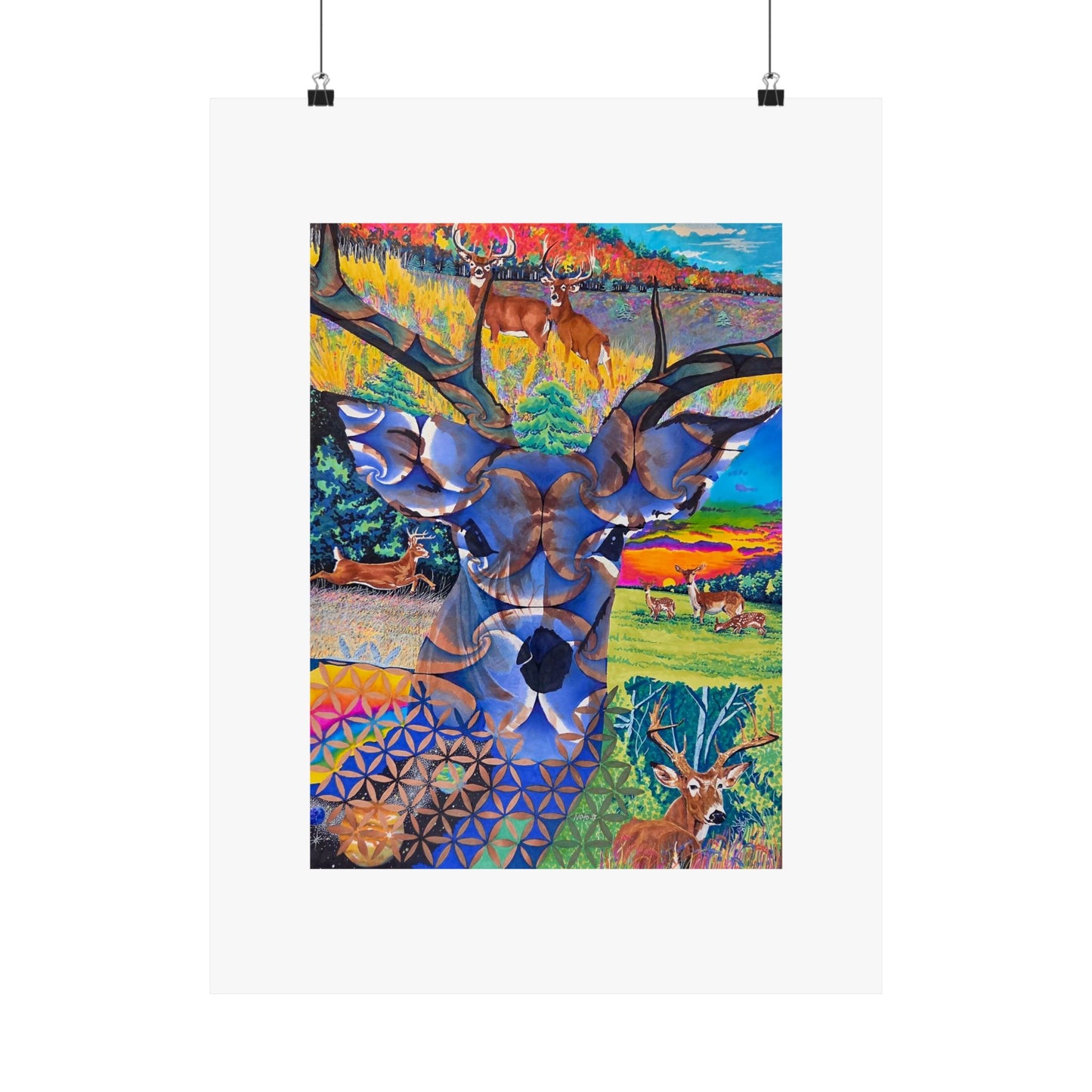 "White-tailed Dream" poster print by Frank Noto Deer Collage Matte Vertical Poster — Colorful Wildlife Art Print