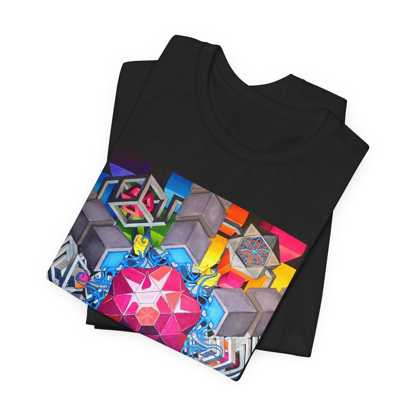 "The Heart of the Machine" T shirt. Geometric Prism Art T-Shirt — Colorful Abstract Sacred Geometry Tee