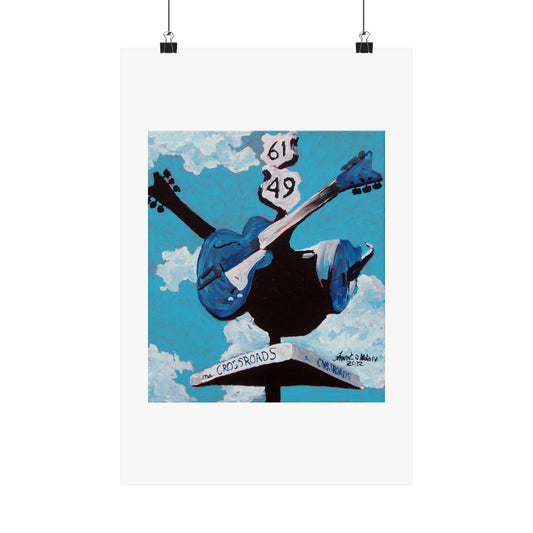 "Crossroads" poster print of original artwork by Noto the Artist.  Colorful Guitar Road Sign Art Print, Matte Vertical Poster, Perfect for Music Lovers, Home Decor, Gift for Musicians, Wall Art Decoration