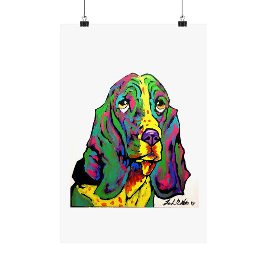 "Basset Hound" Poster print of artwork by Noto the Artist.  Colorful Dog Art Poster | Dog Lover's Decor | Whimsical Wall Art | Pet Portraits | Unique Home Decoration | Gift for Animal Lovers | [...]