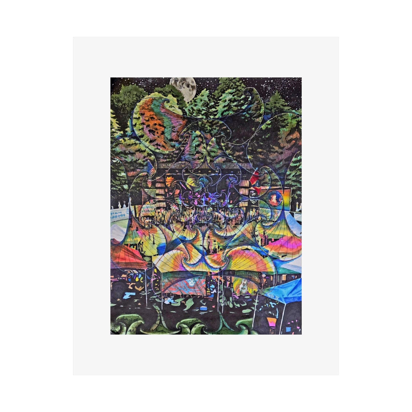 "North Mississippi Hillucination" Psychedelic Nightscape Matte Poster — Surreal Forest & Moon Art Print