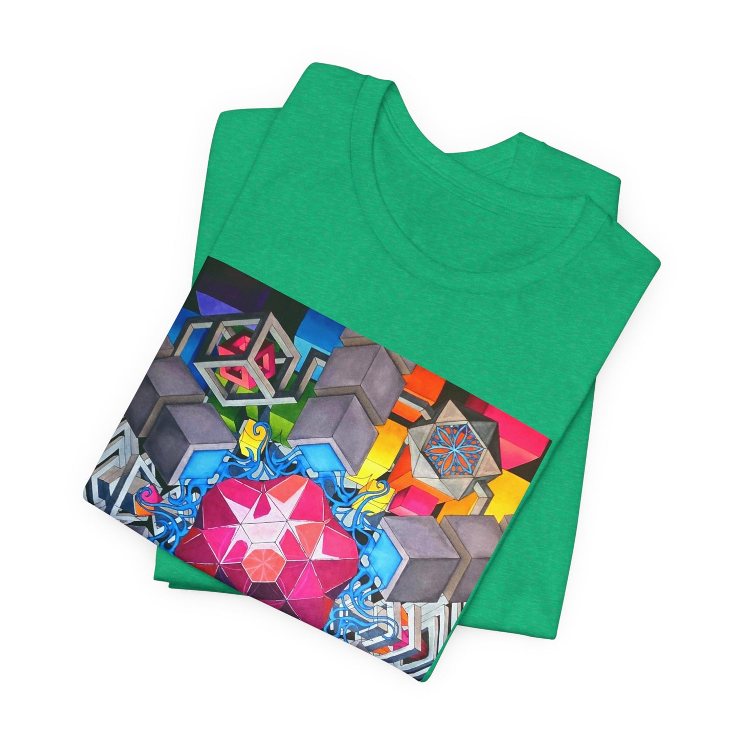 "The Heart of the Machine" T shirt. Geometric Prism Art T-Shirt — Colorful Abstract Sacred Geometry Tee