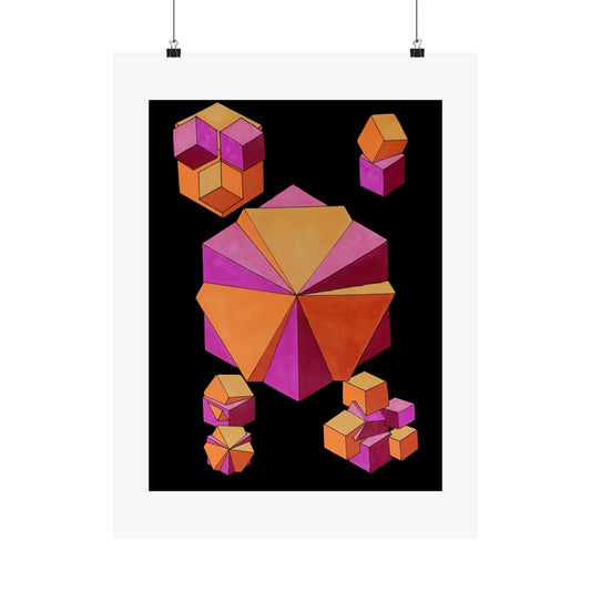 "Merging Cubes" artwork by Noto the Artist.  Colorful Geometric Art Print, Matte Vertical Poster, Modern Wall Decor, Abstract Home Art, Gift for Geometric Lovers