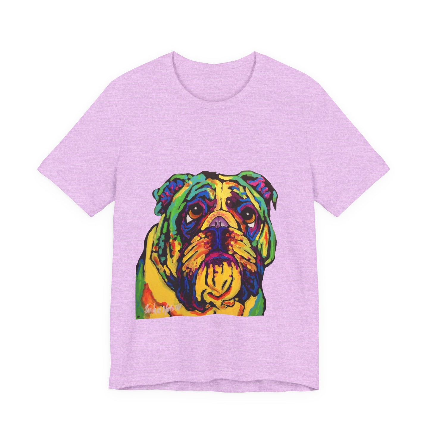 "Bulldog" T-shirt featuring a painting of a bulldog by Noto the Artist. Colorful Bulldog Art Unisex Tee, Pet Lover Gift, Dog Shirt, Casual Wear, Animal Lover Tee, Fun Graphic T-Shirt