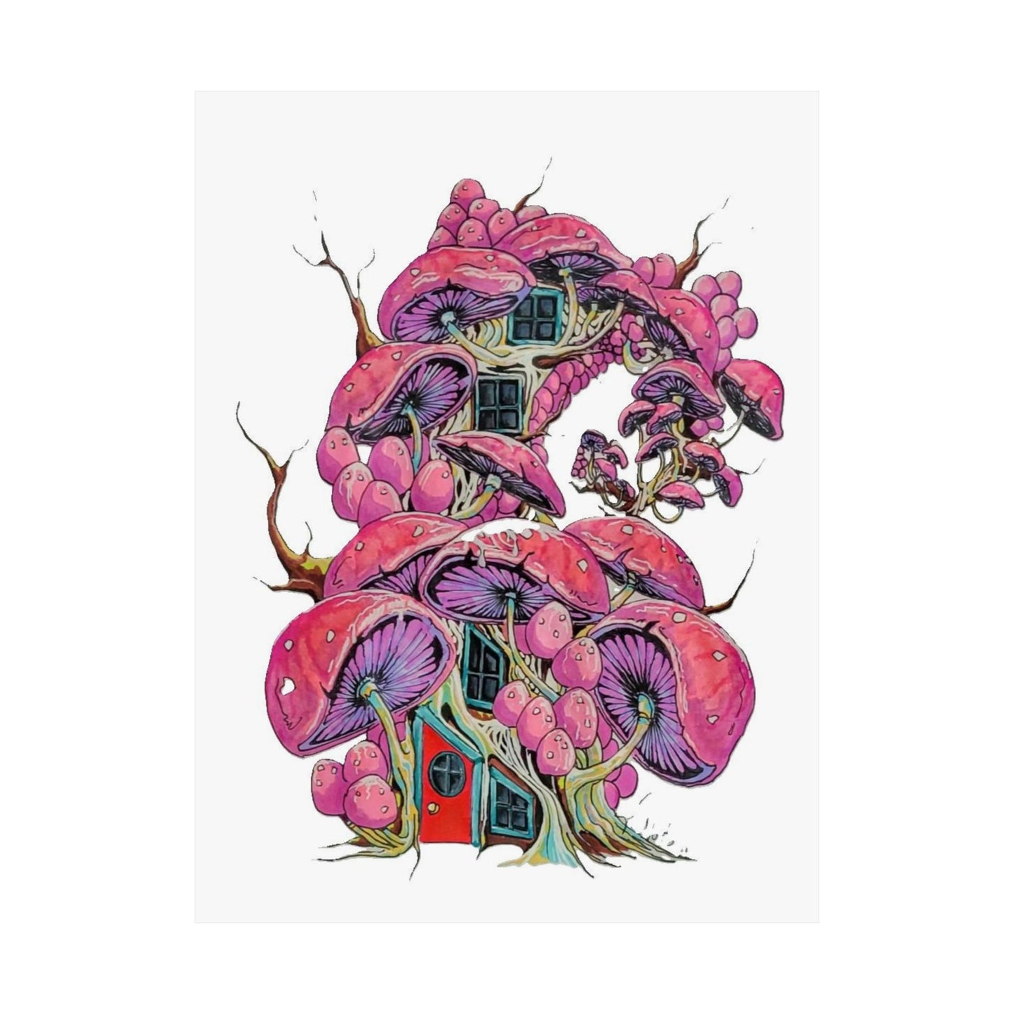 "Pink Mushroom House" print poster of artwork by Frank Noto.