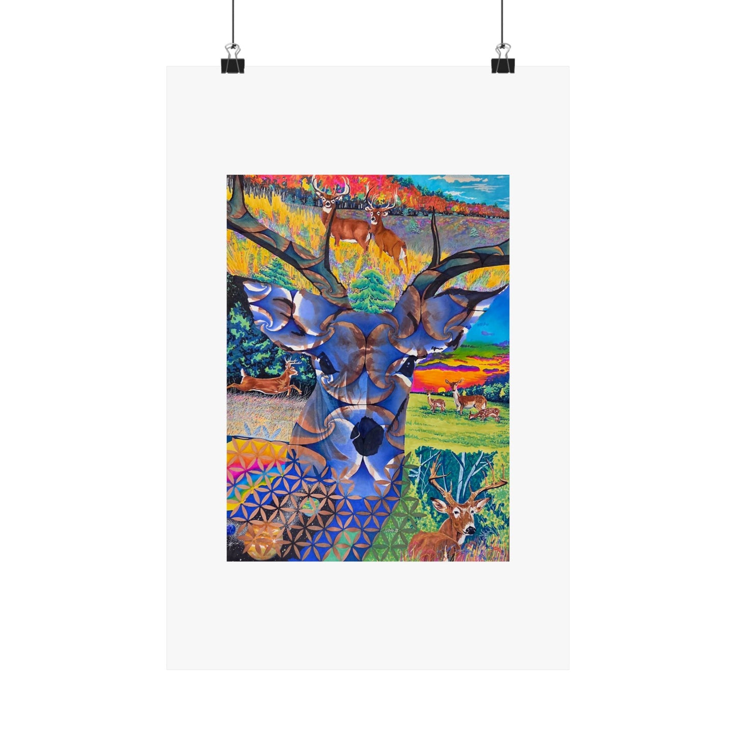"White-tailed Dream" poster print by Frank Noto Deer Collage Matte Vertical Poster — Colorful Wildlife Art Print