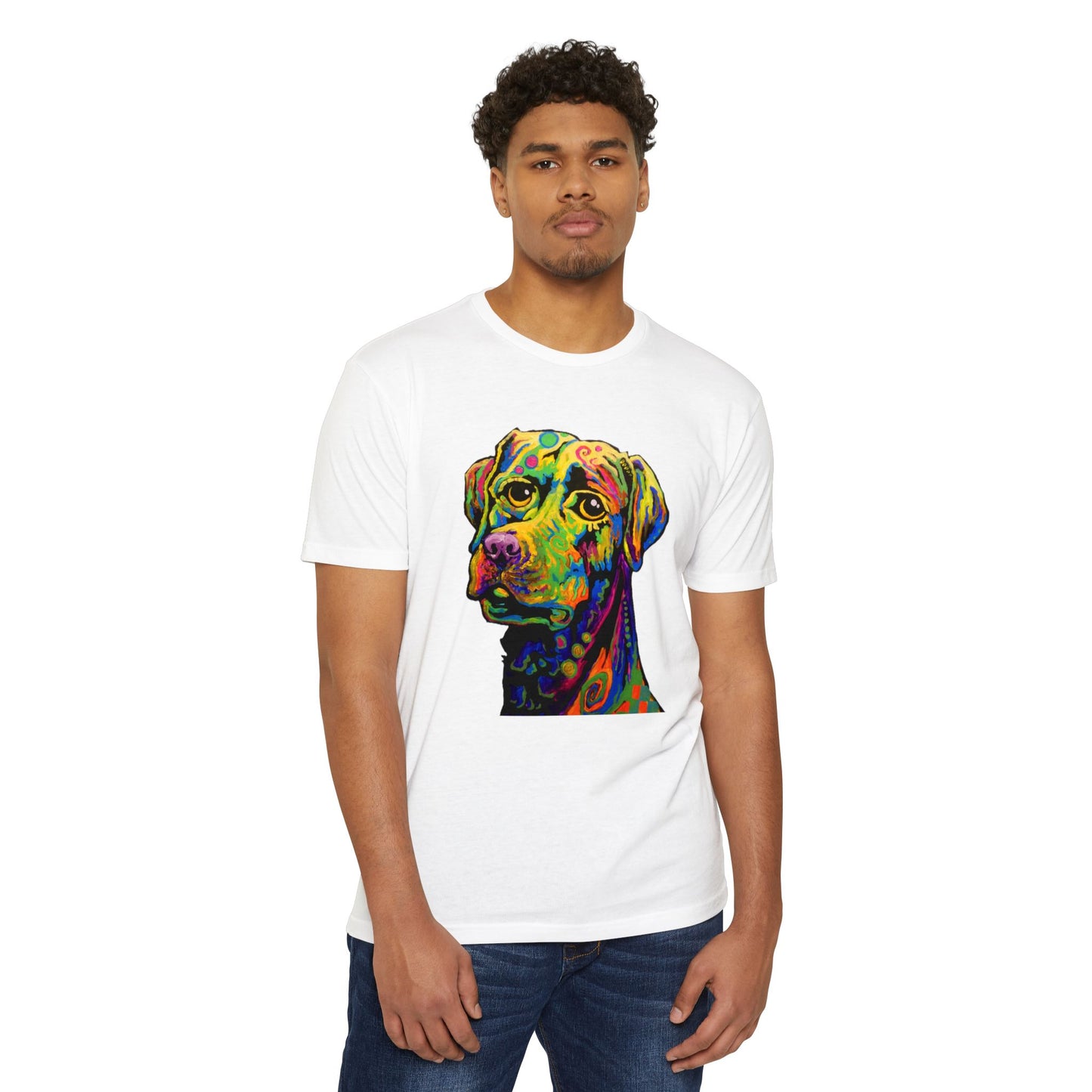 Rainbow Lab Tshirt by Noto the Artist. Colorful Dog T-Shirt, Fun Graphic Tee, Pet Lover Gift, Unisex CVC Jersey Shirt, Casual Wear, Birthday Present, Dog Art Apparel