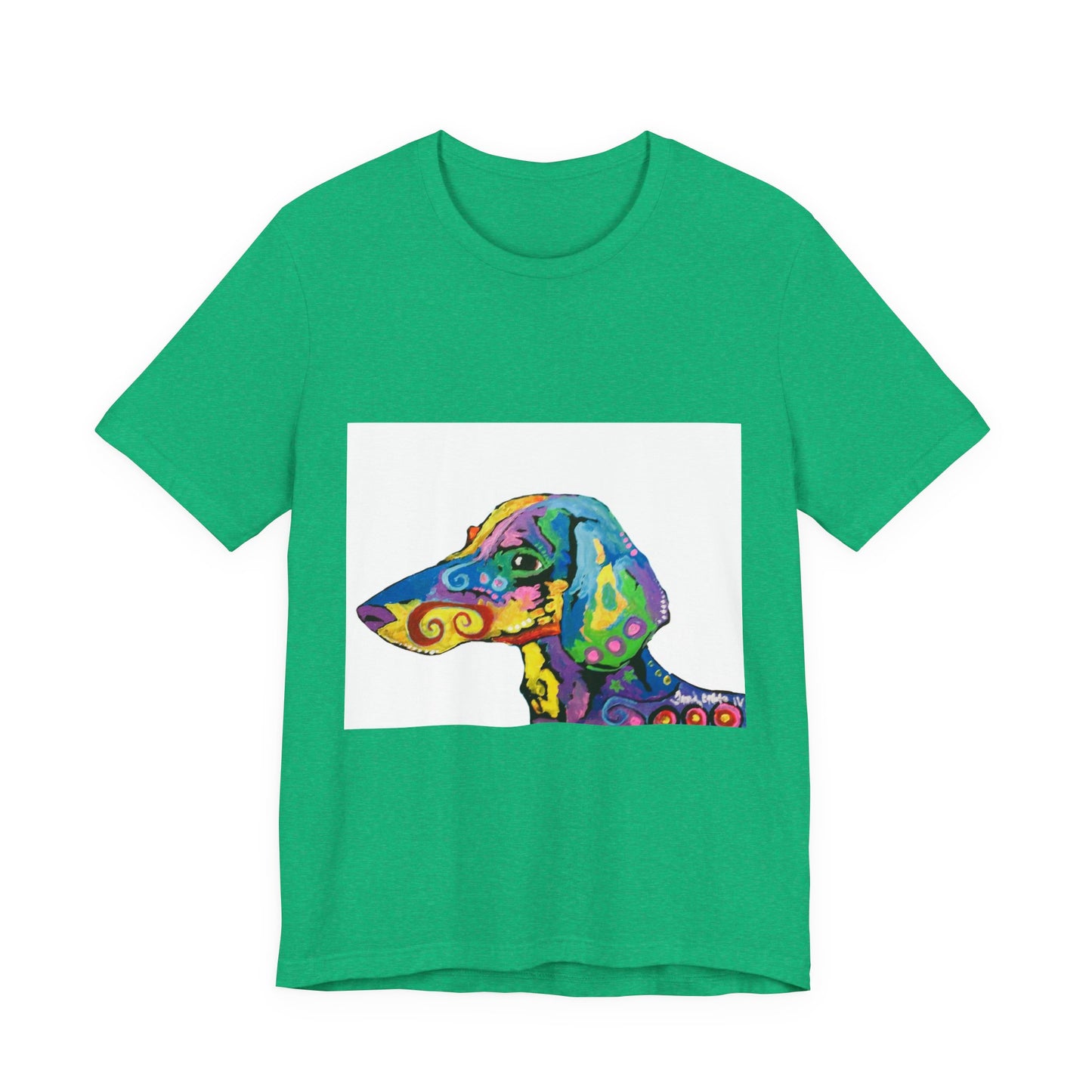 "Rainbow Dachsund" featuring artwork by Noto the Artist. Colorful Dog Art Tee, Unisex T-Shirt, Pet Lover Gift, Artistic Dog Shirt, Fun Graphic Tee, Casual Wear, Dog Mom Apparel