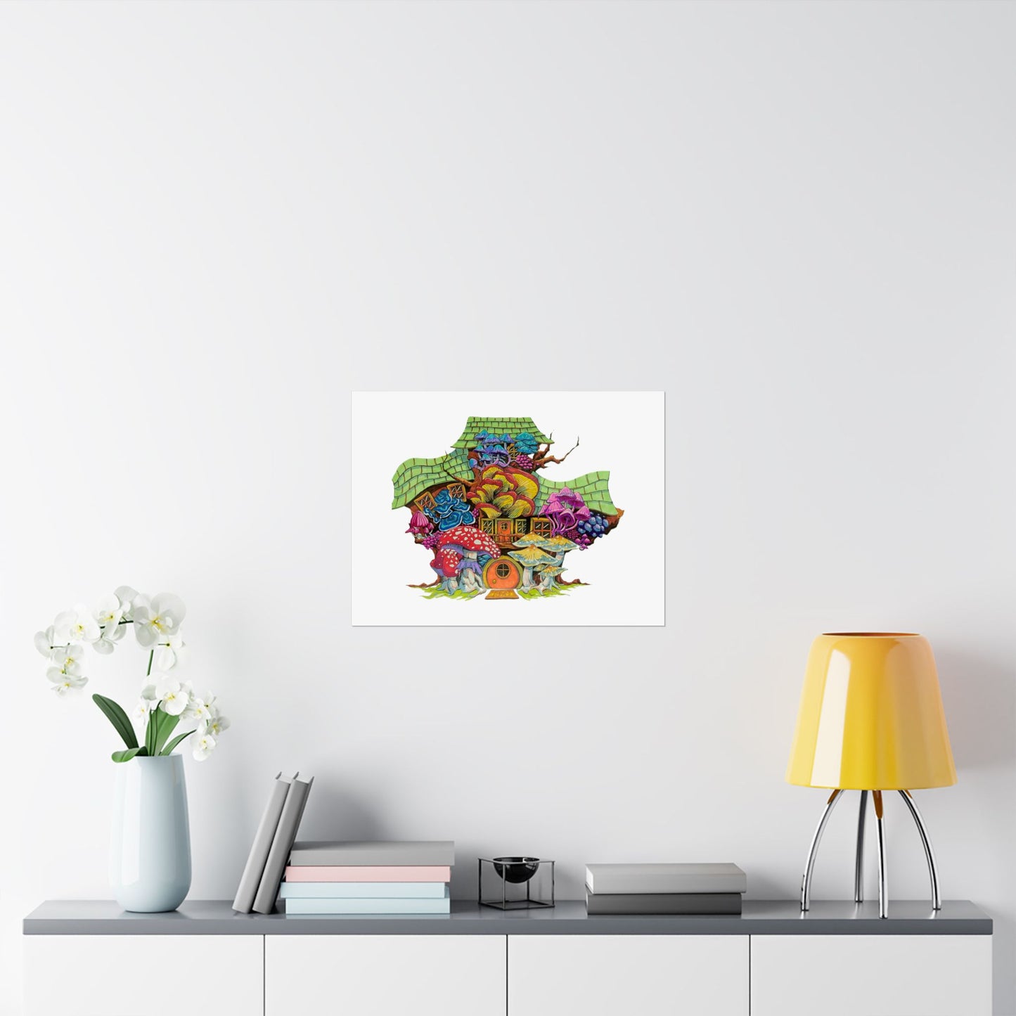 "Rainbow Mushroom House" print poster of original artwork by Frank Noto